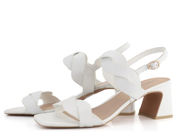 Caprice kožené sandály na podpatku White Nappa  9-28317-42
