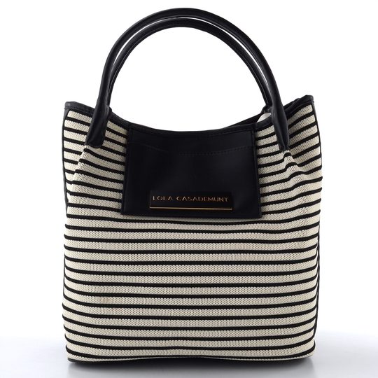 Lola Casademunt pruhovaná textilní shopper kabelka black-ecru LS2604084