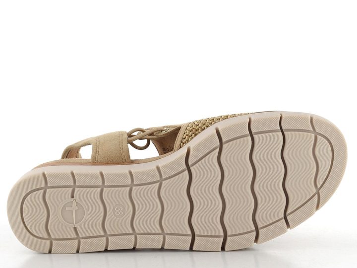 Tamaris sandále s gumičkami a klinom Tan 1-28240-44