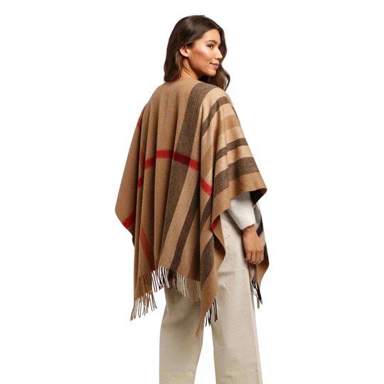 Fraas vlněné pončo s károvaným vzorem camel 680100-180