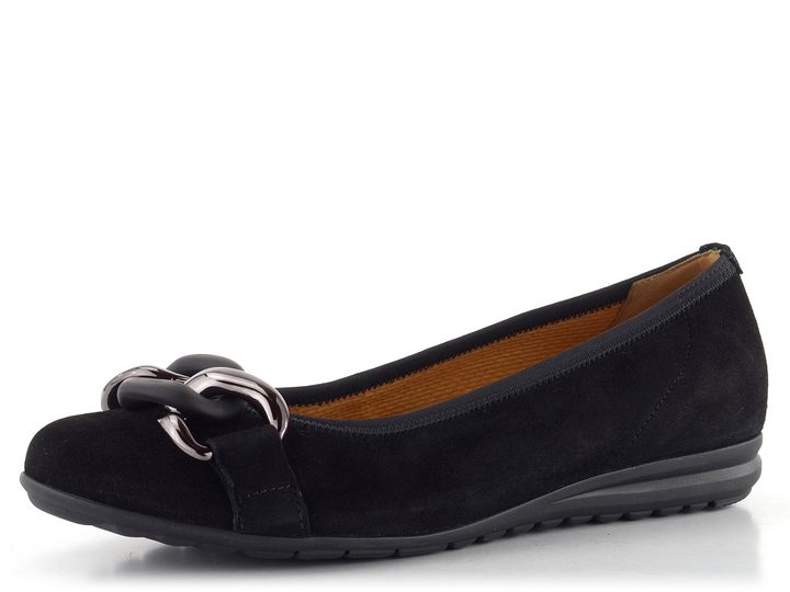 Gabor baleríny semišové čierne s retiazkou 62.625.47