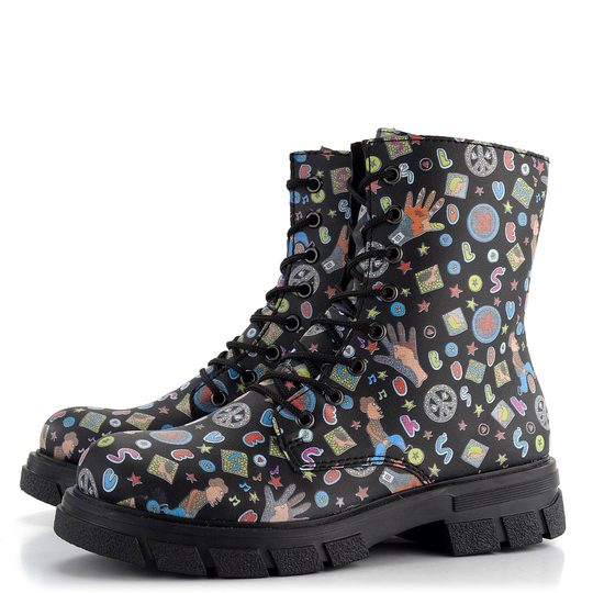 Rieker šnurovacia členková obuv na hrubej podošve čierna s potlačou Z9120-90