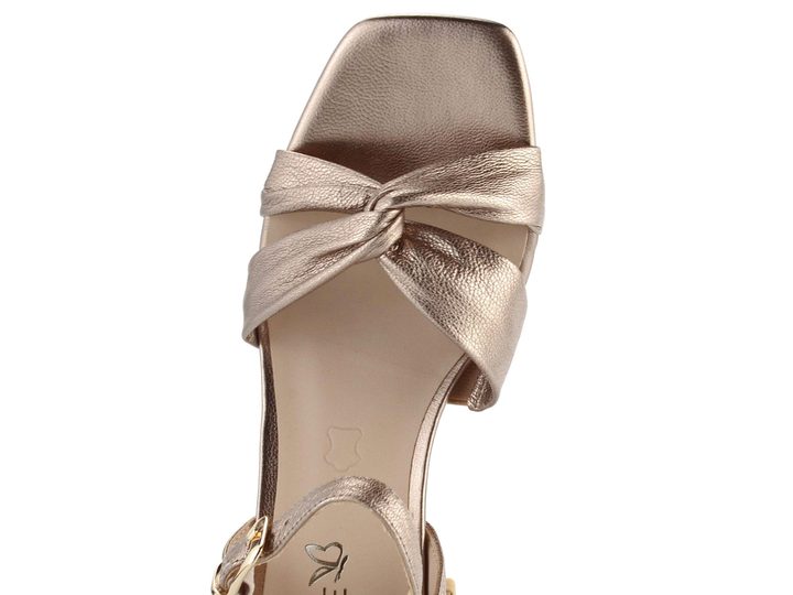 Caprice kožené sandály na podpatku Taupe Metallic 9-28316-42