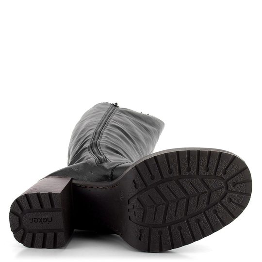 Rieker hladké černé kozačky na podpatku Y4190-00