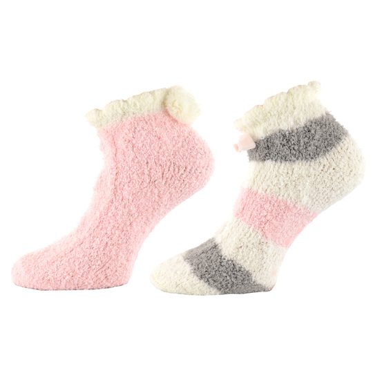 Ponožky ženilkové s ABS krémové/ružové 2 páry veľkosť 35-42