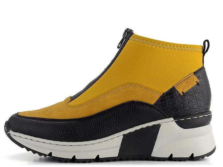 Rieker sportovnější kotník na klínu černý/žlutý N6352-68