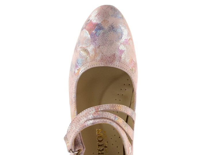 Barton metalické lodičky s nártovým páskem růžové/barevný vzor 25150