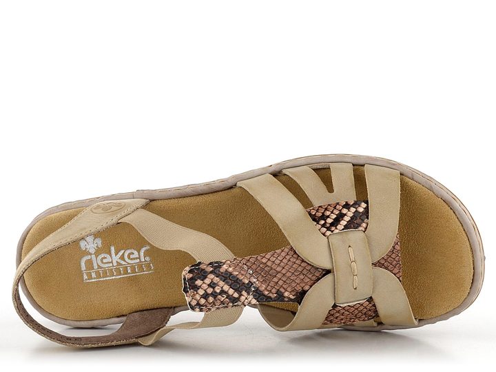 Rieker sandále s prepletanými pásikmi béžové s hadím vzorom 65918-63