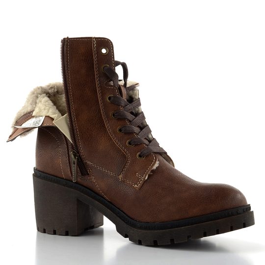 Mustang šněrovací kotník na podpatku cognac 15M0122001