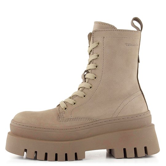 Tamaris šnurovacia členková obuv na vysokej hrubej podošve Taupe 1-25843-29