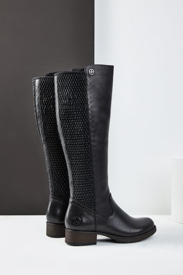 Rieker černé kožené kozačky se strečí Z9591-00