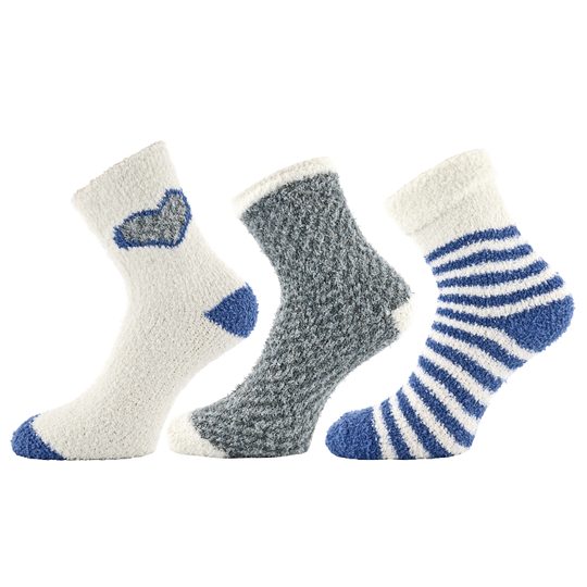 Ponožky ženilkové modro-biele/šedo-biele 3 páry uni veľkosť
