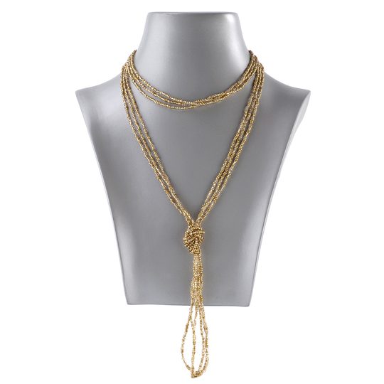 Náhrdelník rokajl dlouhý s uzlem béžově zlatý