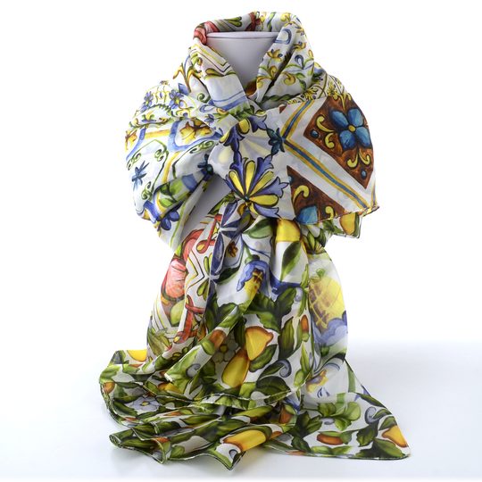 Fraas velký hedvábný šál modrý/barevný mozaika 622010-524