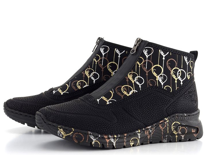 Rieker športovejšia členková obuv s predným zipsom čierna M4953-00