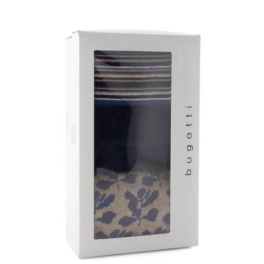 Bugatti ponožky v krabičce modré/béžové vzorované 3pack/box 6394X