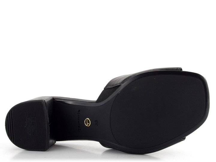 Tamaris kožené šľapky na podpätku Black 1-27204-42