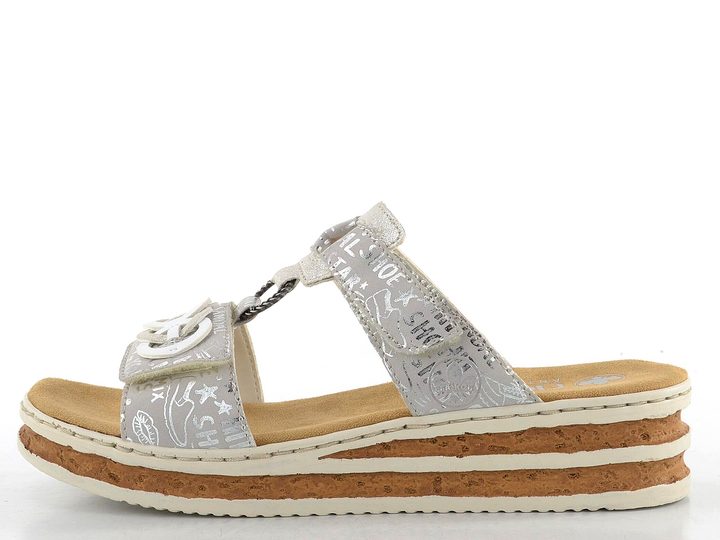 Rieker strieborné šľapky s variabilnými pásikmi 62936-90