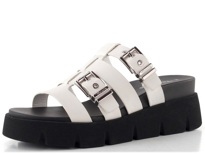 Tamaris bílé pantofle na vysoké platformě s klínkem 1-27512-46