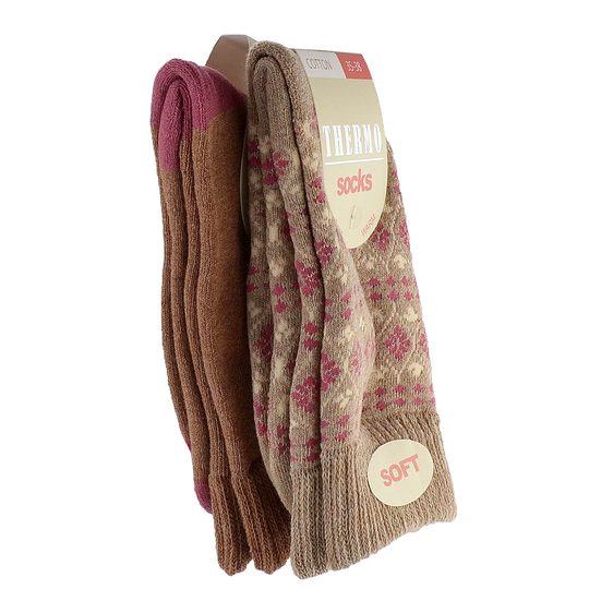 Dámské bavlněné termo ponožky s měkkým lemem béžové/hnědé 38205