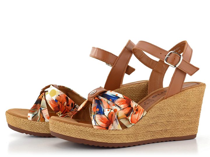 Tamaris sandály na klínu Cuoio/Flower 1-28346-28