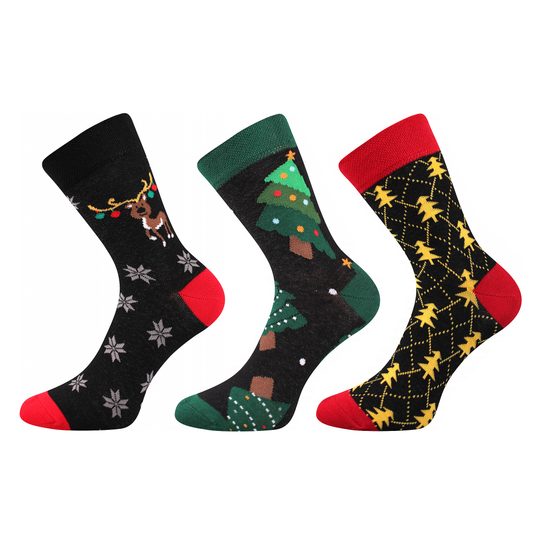 Komfortné vianočné ponožky 3 páry čierne mix