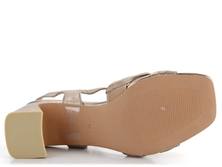 Caprice kožené sandály na podpatku Taupe Metallic 9-28316-42