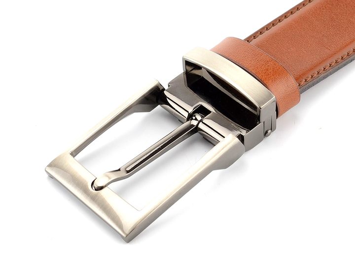 Kožený opasek cognac se stříbrnou sponou 32 mm