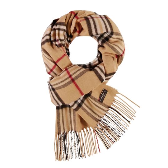 Fraas kašminkový šál s károvaným vzorem camel 625391-180
