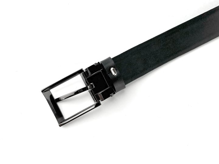 Kožený opasok čierny so striebornou sponou 32 mm