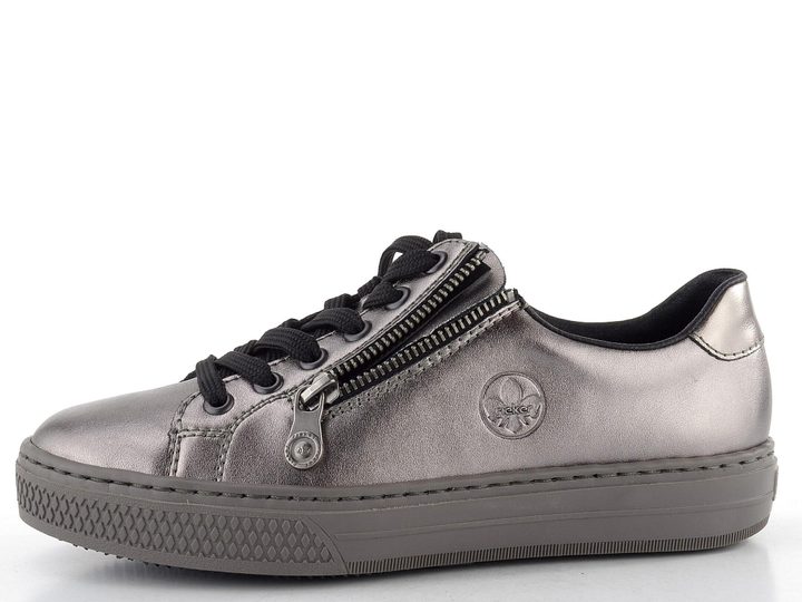 Rieker metalické kožené tenisky so zipsom titan/altsilber L59L1-90