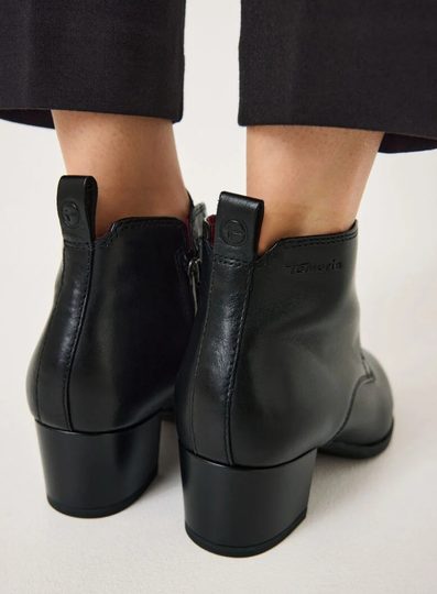 Tamaris kožený kotník na podpatku black 1-25131-43