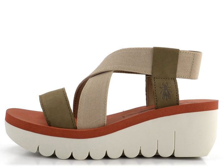 Fly London páskové sandály na klínu béžové Yabi P144922011