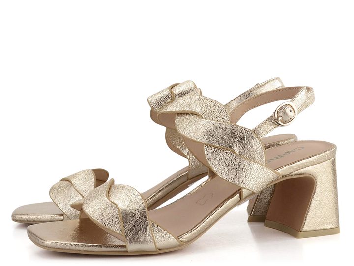 Caprice kožené metalické sandály na podpatku Lt. Gold  9-28317-42