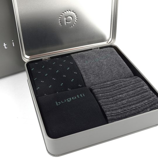 Bugatti vzorčekové ponožky čierne/šedé 4pack/box 6265X