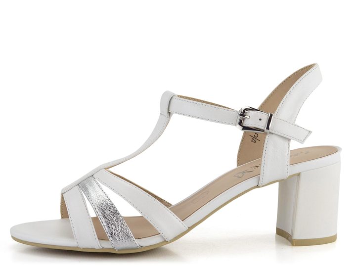 Caprice kožené sandály na podpatku White/Silver 9-28308-42