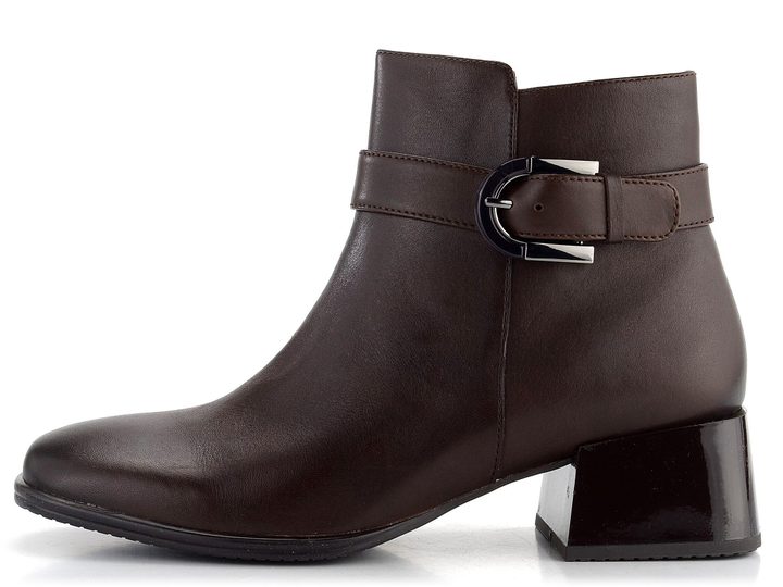 Caprice kožená členková obuv na širokom podpätku Dk Brown 9-25340-41