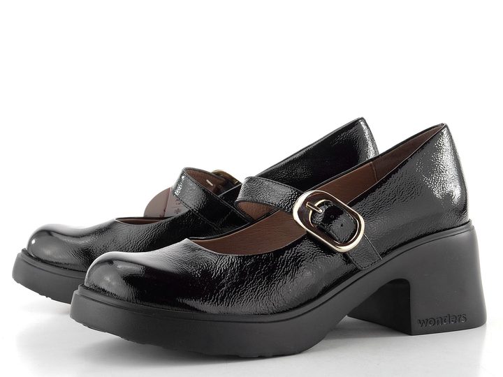 Wonders lakované polobotky na podpatku Negro E-7122