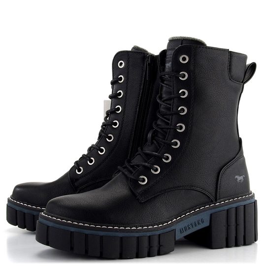 Mustang šněrovací kotník na hrubé podešvi Schwarz 1447-506-009