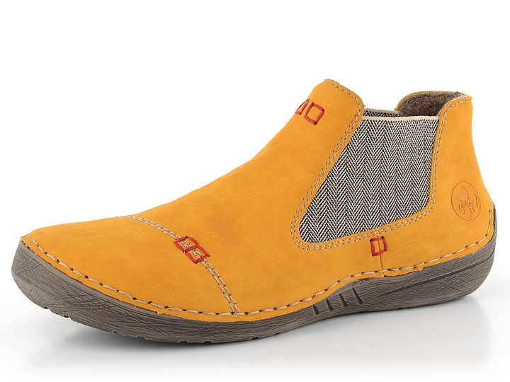 Rieker chelsea členkové topánky žlté s kontrastným šitím 52590-69