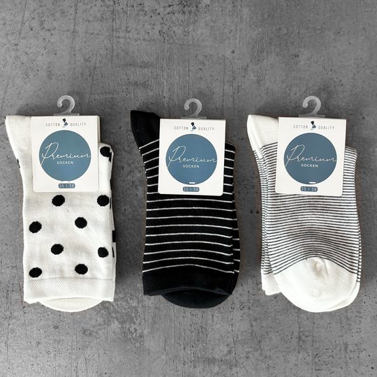 Dámské bavlněné ponožky 3 páry černá/bílá 34213