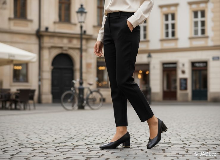 Caprice černé kožené lodičky na širokém podpatku 9-22405-45-022