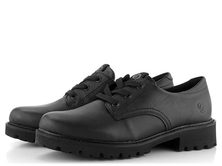 Remonte černé šněrovací polobotky s hrubou podešví a podpatkem D8601-01