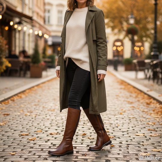 Caprice hnědé kozačky XL Shaft Cognac Comb 9-25523-41