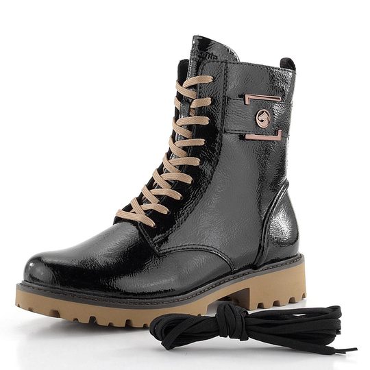 Remonte členková obuv šnurovacia lakovaná čierna D8663-00