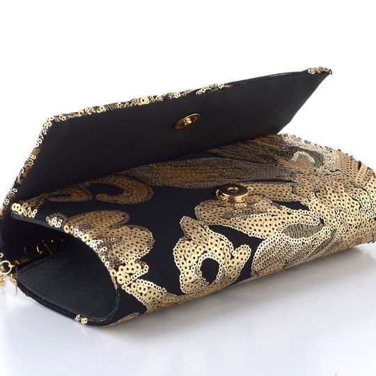 Bulaggi černé společenské psaníčko s flitry Flower gold BU-32690