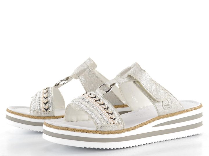 Rieker metalické šedé šľapky s aplikáciou V02M6-40