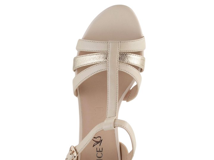 Caprice kožené sandály na podpatku Cream/Gold 9-28308-42
