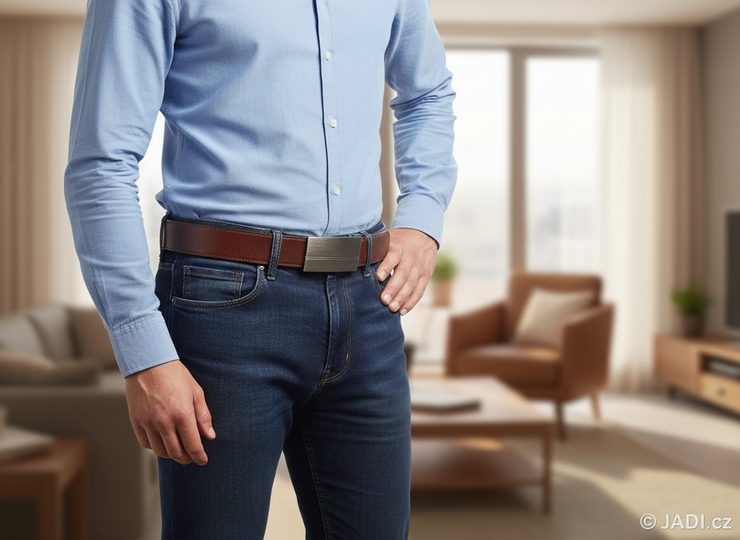 Kožený opasek hnědý s obdélníkovou sponou 35/020/1PS