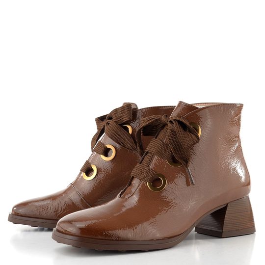 Hispanitas lakovaný šněrovací kotník na podpatku Marsella avellana HI254326